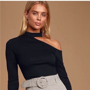 Sound The Alarm Black Long Sleeve One-Shoulder Top